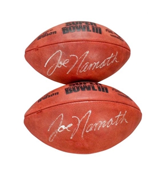 (2) Joe Namath Signed Super Bowl III NFL Wilson Footballs 